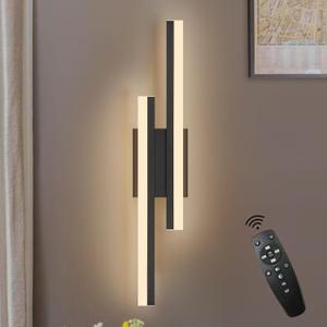 LED Wall Sconce Black Modern Remote Wall Light Fixtures for Living Room, Dimmable LED Vanity Light Indoor Remote Wall Sconce for Bedside Bedroom Bathroom Dining Room, 23.6inch 1 Pack