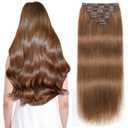 Sisily Clip in Hair Extensions Real Human Hair, 14 inch 130g, Medium Light Brown, 100% Brazilian Remy Human Hair Clip in Extensions Soft Straight 7pcs Per Set with 16 Clips Double Weft