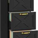 HOOBRO 3 Drawer File Cabinet with Lock, Mobile Filing Cabinet for Home Office, Wooden Farmhouse Office Storage Cabinet, Printer Stand Fits Letter and A4 Size, Black BK93WJ01, 15.7"L x 15.7"W x 37"H