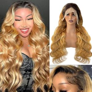 Belaved 30 Inch 13X4 Lace Front Wigs Human Hair Honey Blonde with Black Roots 1B/27 Ombre Lace Front Wig Human Hair Pre Plucked with Baby Hair 180% Highlight Glueless