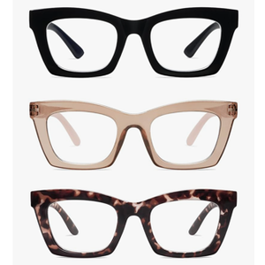 AMOMOMA Trendy Oversized Blue Light Stylish Readers for Women,Retro Square Cute Sturdy Computer Womens Reading Glasses AM6042.  +1.00