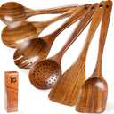 New Kitchen 6 Piece Non Toxic Wooden Spoons for Cooking - Smooth Finish Teak Kitchen Utensils Set - Non-Stick Wooden Spatula Perfect for Pasta, Mixing and Kitchen Essential and Gift
