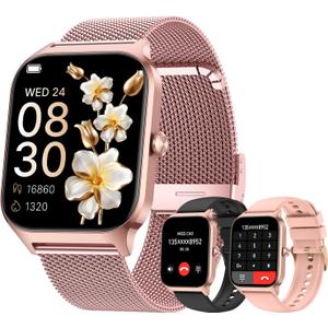 Smart Watch for Women Fitness Tracker: Rose Gold Bluetooth Make Answer Call Digital Mens Watches Waterproof Run Smartwatch Android Phone iPhone Samsung Compatible Sleep Heart Rate Monitor Pedometer