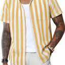 J.VER Men's Linen Shirts Short Sleeve Casual Striped Button Down Shirt for Summer Beach Yoga (White, XXXL)