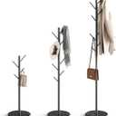 HzTinT Coat Rack with Natural Marble Base, Metal Freestanding Coat Rack with 8 Hooks, 3 Adjustable Size Sturdy Coat Tree for Bags, Coats, and Hats for Entryway, Hallway, Bedroom, Office, Black