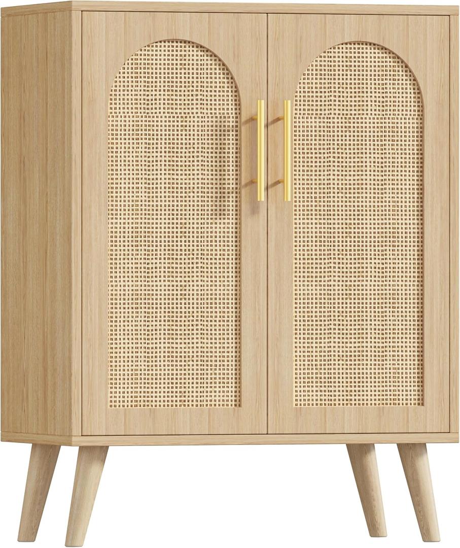 Keehusux Rattan Storage Cabinet with 2 Doors & Adjustable Shelf, Natural, 11.8"D x 23.6"W x 31.8"H