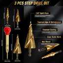 35 PCS Drill Bits Set, 3 Step Drill Bits, 13 Twist Drill Bits, 6 Taps(M3-M10) and 6 Screw Extractors, High Speed Steel Drill Bit Kit Titanium Coated Bits for Plastic Wood Metal, with Storage Bag