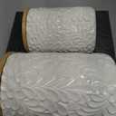 Engraved Design Kitchen Canisters Set of 3 with 74 Oz, 36 Oz, and 18 Oz - White Storage Jars for Countertop with Airtight Bamboo Lids - Large Flour Tea Coffee Sugar Spices Container - Decorative