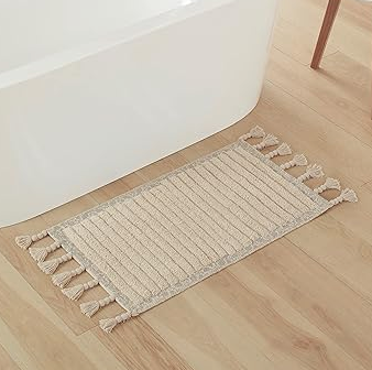 Lucky Brand Boho Rug 100% Cotton Fringe Boho Bathroom Rugs 20” x 40" Boho Bath Mat
