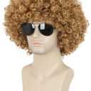 Karlery Men Women Afro 70s 80s Short Curly Golden Rocker Party Wig California Halloween Costume Cosplay Wig