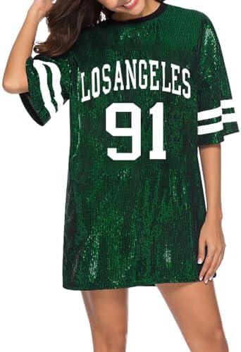 PORRCEY Juniors Short Sleeve Sequin Funny Dress Shirts Green S