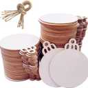 William Craft 100PCS 4" x 4.7" Inch DIY Wooden Christmas Ornaments Unfinished Predrilled Wood Slices Circles for Crafts Round Centerpieces Discs Holiday Hanging Decorations