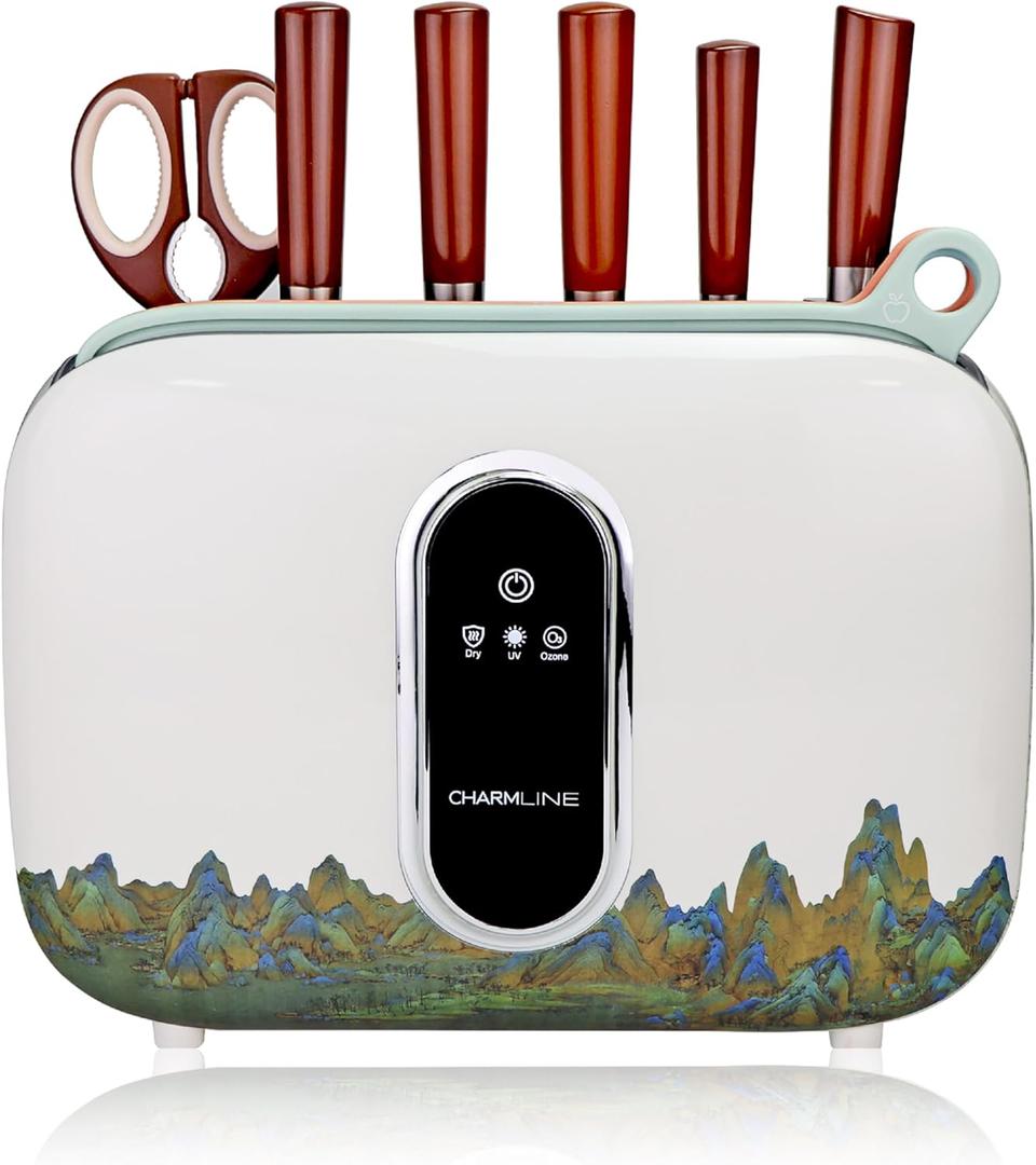 Charmline Smart Cutting Board Set, Chopping Board Self Cleaning Holder with Coded 3pcs Cutting Boards, 4 knives, Scissors and Knife Sharpeners, Smart Appliances gadgets for Kitchen (Mountain)