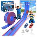 Flexible Race Track for Kids - 15 Ft DIY Car Track Set with 2 Toy Cars & 3 Strong Suction Cup Ramps | Toys for Boys Girls Ages 3+ (Blue)