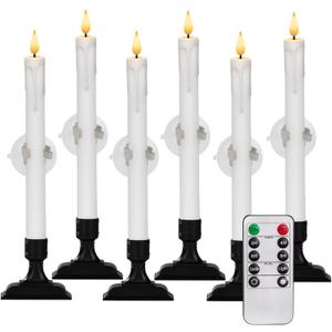Homemory 6 Pcs Window Candles with Remote Timer Dimmer, Battery Operated Candlesticks with Holders and Suctions, White LED Christmas Candle for Window Xmas Holiday Decor