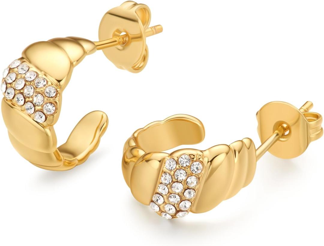 18K Gold Plated Huggie Hoop Earrings for Women, 925 Sterling Silver Post, Hypoallergenic Small Earrings (Charlotte Pav Huggies)