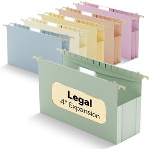 Legal Size Hanging File Folders,6 Pack Heavy Duty 4" Expanding Pocket,Reinforced High Capacity Legal Plastic Hanging Folders,Sturdy Hang Folders with Tabs,Designed for Bulky Files,Pastel Color