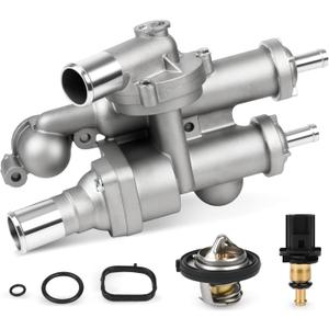 68003582AB Upgraded Aluminium Engine Coolant Thermostat Housing Assembly Compatible with Chrysler 200 Sebring Dodge Avenger Caliber Journey Jeep Compass Patriot 2.4L 20072020 with Sensor #902319