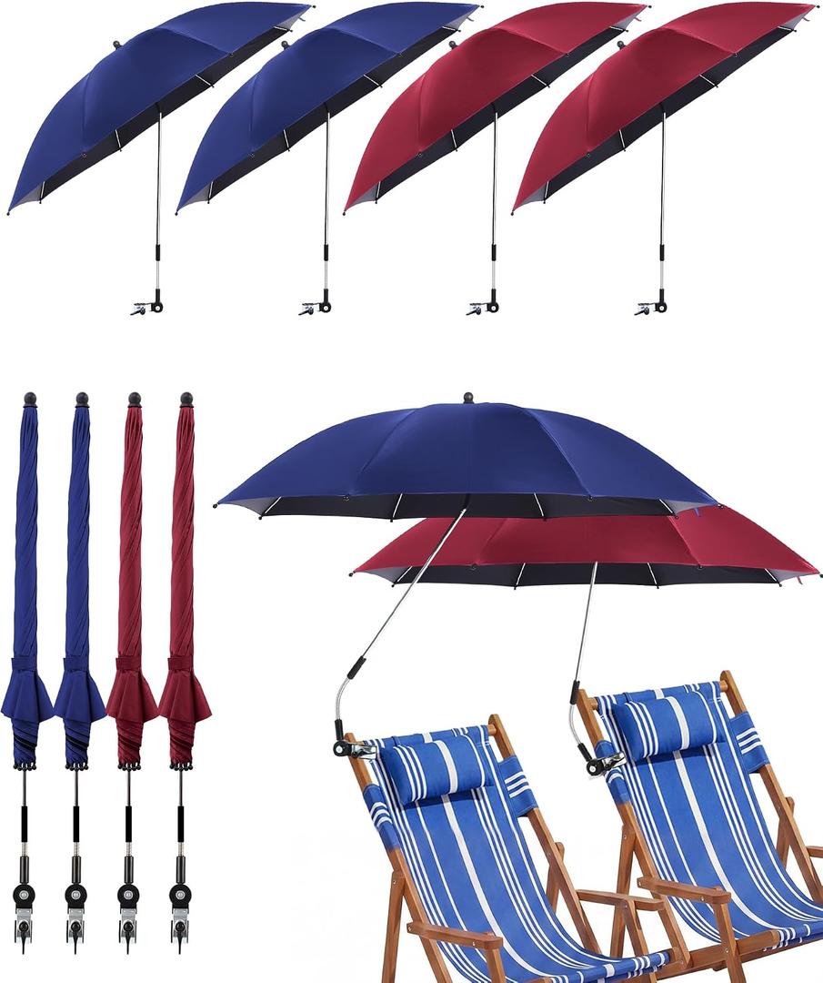 Shinylin 4 Pcs Beach Chair Umbrellas with Clamp 360 Adjustable 42" Umbrellas for Chairs Upf 50+, Stroller, Fishing, Camping, Patio, Wheelchair, Golf Cart (Chair Not Included)