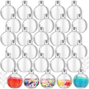 Jinei 30 Pcs 6 oz Ball Shape Plastic Sand Art Bottles Spherical Clear Plastic Potion Bottles Christmas Cocktail Ornament Balls for DIY Wedding Party Gift Crafts Decoration (Silver,Aluminum Cap)