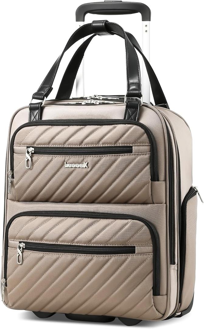 LUGGEX Underseat Carry On Luggage with Wheels, Stylish Lightweight Under Seat Luggage, Soft Sided Personal Item Suitcase for Short Trip (Cafe Latte, 16 Inch) LUGGEX Underseat Carry On Luggage with Wheels, Stylish Lightweight Under Seat Luggage, Soft Sided Personal Item Suitcase for Short Trip (Cafe Latte, 16 Inch)