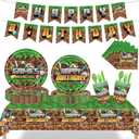 Cartoon Birthday Party Decorations, Pixel Styled Gamer Party Supplies Includes Plates Napkins Cups Tablecloth Forks Spoons Knives Banner, for Video Game Themed Party (Set)