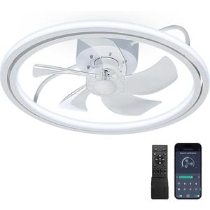 Ceiling Fan with LED Light,Low Profile Ceiling Fans, Flush Mount Modern Ceiling Fans,Fandeliers Ceiling Fan Fixture with App&Remote Control, for Bedroom/Kitchen/Small Room,White