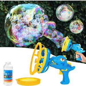 Bubble Gun Bubble Machine Dinosaur Bubble Blower Toy for Kids and Toddlers Bubble in Bubble Gun Party Favors Birthday Christmas Easter Gift for 3 4 5 6 7 8 9 Years Old Boys and Girls (Blue)