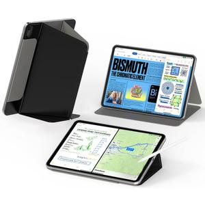 Feams V Fold Case for iPad (A16) 11th Generation 11 Inch 2025, iPad 10th Generation 10.9 Inch 2022, V-Shaped Standing Magnetic Detachable Clear Back Case with Landscape Portrait Mode&Auto Sleep, Black