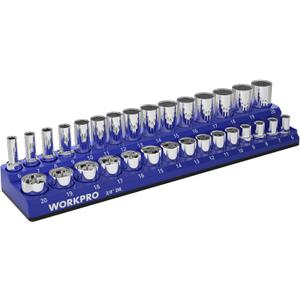 WORKPRO Magnetic Socket Organizer, 3/8-Inch Metric Socket Holder, Socket Trays Holds 30 Pieces Standard Size and Deep Size Sockets(Sockets not Included)