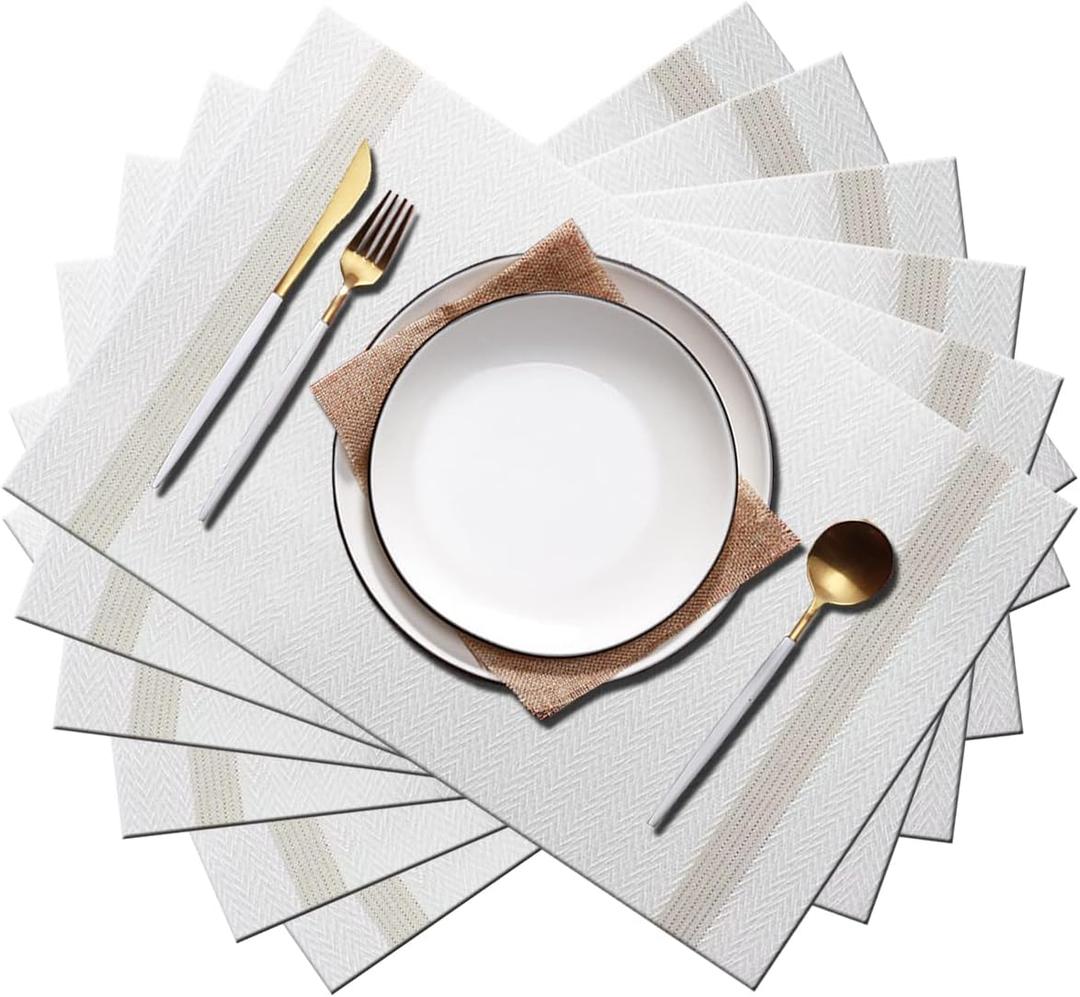 PIGCHCY Luxurious Placemats Set of 6, 18 x 12 inches Elegant Placemats Non-Slip Washable Durable Table Mats for Home/Dining Room Decoration (White)