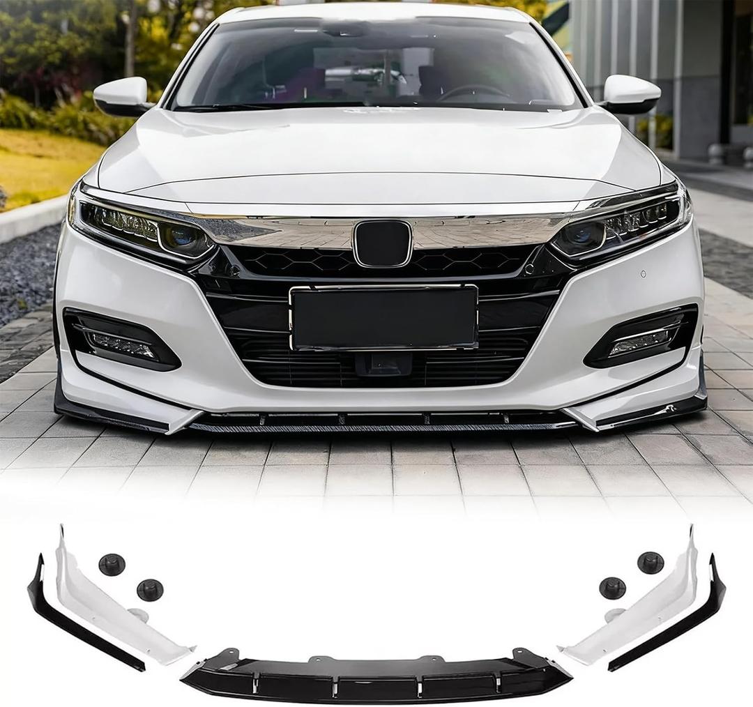 Front Bumper Lip for Honda Accord 2018 2019 2020 ACR Style 5Pcs Lower Chin Bumper Spoiler Splitter Protection Body Kit (Pearl White+Black)