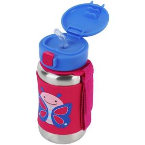 Skip Hop Toddler Sippy Cup - Zoo Stainless Steel Straw Bottle, Butterfly, 3.50" x 3.50" x 6.00"