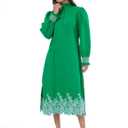 Women's Spring Summer Embroidery Maxi Dress 2026 Long Puff Sleeve Ruffle Collar Button Front Shift Dress (Green, M)