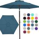 JEAREY 7.5FT Patio Umbrella Outdoor Market Umbrella with 6 Sturdy Ribs, Push Button Tilt/Crank Table Umbrella for Garden, Deck, Backyard and Pool, Lake Blue