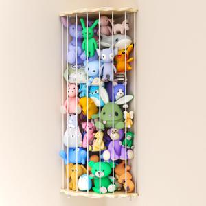 Stuffed Animal Storage, Wall Hanging Stuffed Animal Holder with Moon Star Zoo Pattern, Wood Height Adjustable Plushies Toy Storage, Corner Toy Organizer Shelf for Kids Bedroom Playroom Nursery