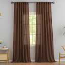 Deep Brown Linen Back Tab Curtains 102 Inches Long 2 Panels Set for High Windows -Rustic Hooks Belt Pinch Pleated Look Easy Sliding Curtains Pocket Light Filtering Semi Privacy Drapes 52”x102” Length