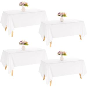 4 Pack Rectangle Tablecloth 60x126 Inch White Washable Polyester Table Cover for Wedding Dining Table Buffet Parties Banquet Decoration White