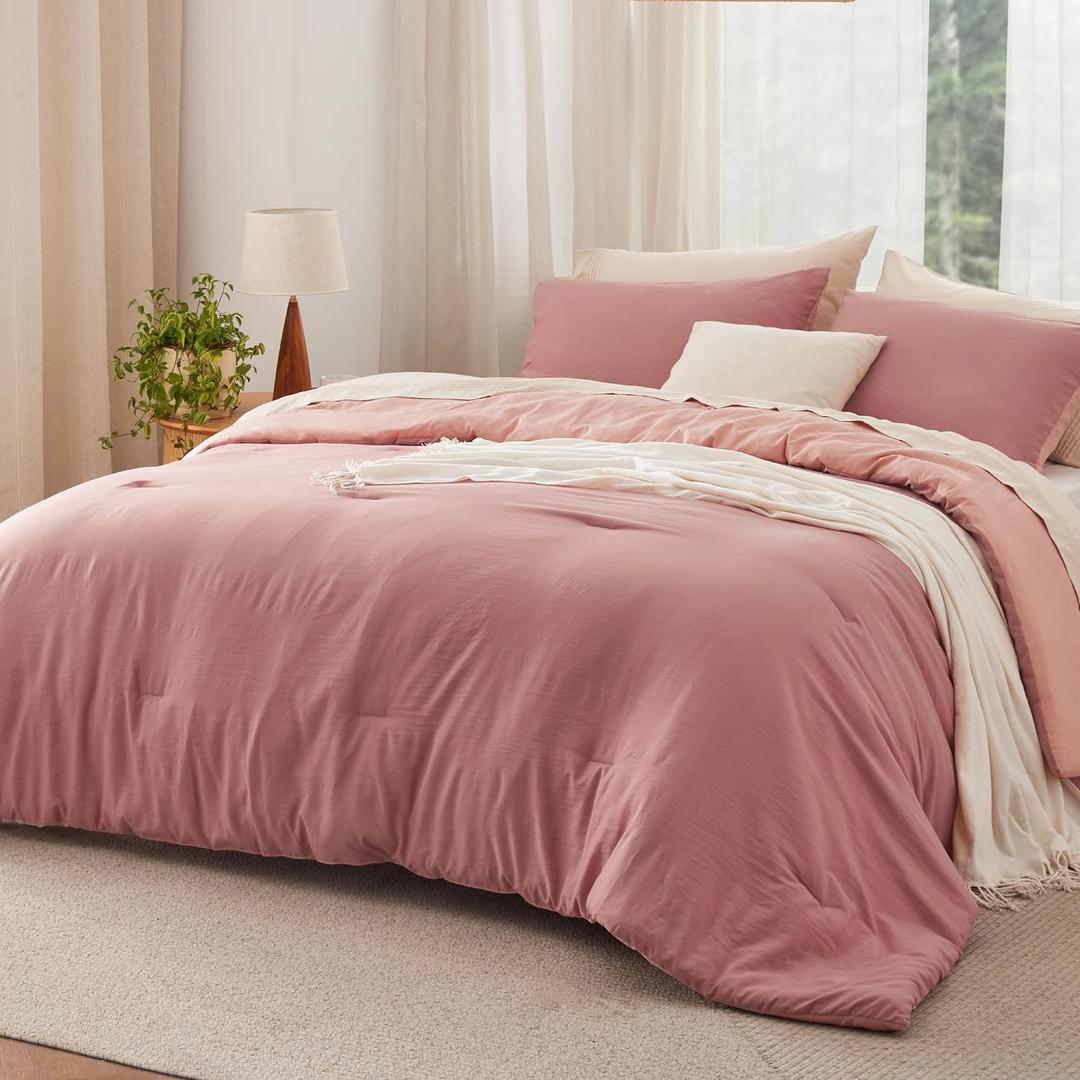 Bedsure Full Comforter Set, Pink Clay Soft Prewashed Bedding for All Seasons, 3 Pieces GentleSoft Bed Set, 1 Lightweight Comforter (82"x86") and 2 Pillowcases (20"x26")