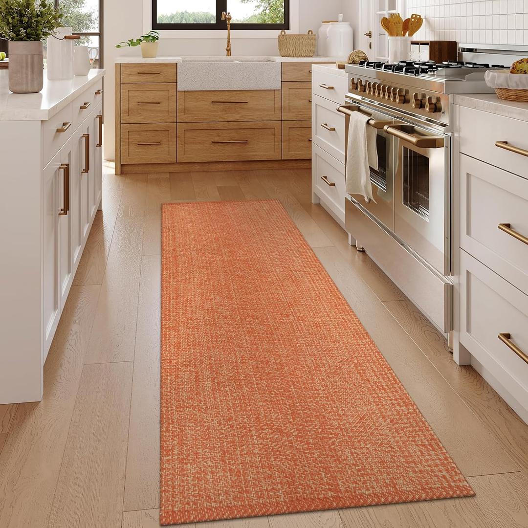 LEEVAN Washable Hallway Runner Rug, 2' x 6' Hand-Woven Reversible Kitchen Entryway Rugs, Terracotta Cotton Modern Farmhouse Laundry Room Carpet for Bathroom Sink Foyer Bedroom Fall Decor