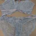Lilosy Sexy Floral Embroidered Mesh Women Underwire Push Up Lingerie Set (Medium, Floral Light Blue)