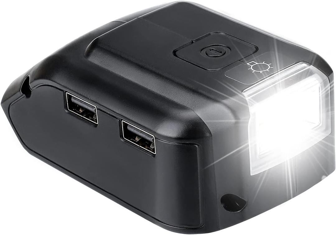 Taingwei Battery Adapter for Dewalt 20v Battery,USB Phone Charger, Led Work Light with Dual USB Charger and 12v DC Port,Power Source Supply for 14.420v Max LithiumIon Batteries