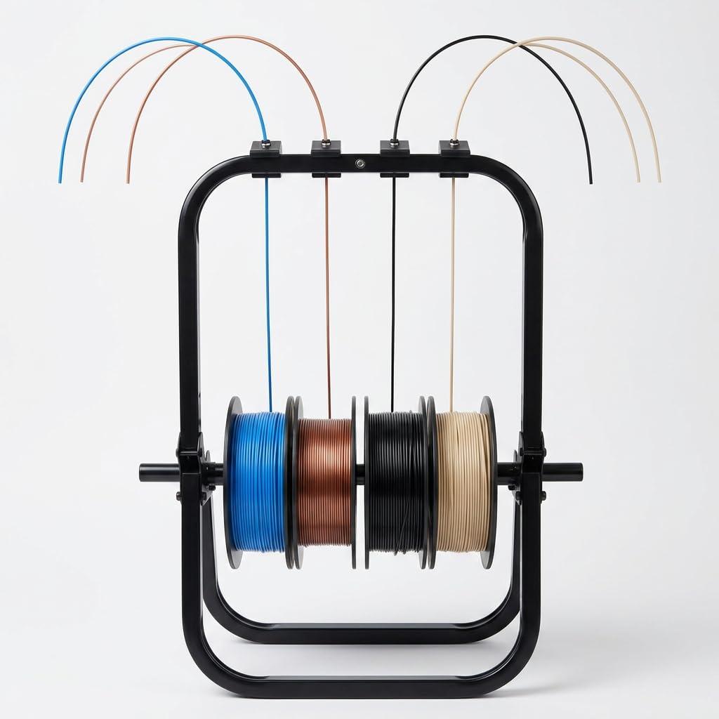 Adjustable 3D-Printing Filament Spool Holder: Freestanding Spool Rack with 4 PTFE Tube Fittings for 400mm Large Spool Or 4 Pcs 1KG for Bambu Lab/Creality of Almost 3D Printers