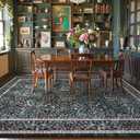 Lahome Floral Washable Rugs 8x10, Soft 8x10 Area Rugs for Living Room Bedroom, Boho Non-Slip Forest Stain Resistance Large Throw Carpet for Farmhouse Dining Room Office Giverny, Black