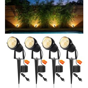 12W Landscape Lighting, IP66 Waterproof Spotlight with 6.6Ft Cable + Plug+ Switch, 3000K LED Landscape Lights for Yard Garden Tree House Halloween Christmas, 1400LM Landscape Warm White Light, 4 Pack
