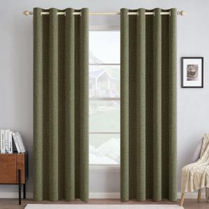 MIULEE Linen Texture Curtains for Bedroom Solid 100% Blackout Thermal Insulated Light Olive Green Curtains Grommet Room Darkening Drapes for Living Room Nursery 52x90 Inch (2 Panels)