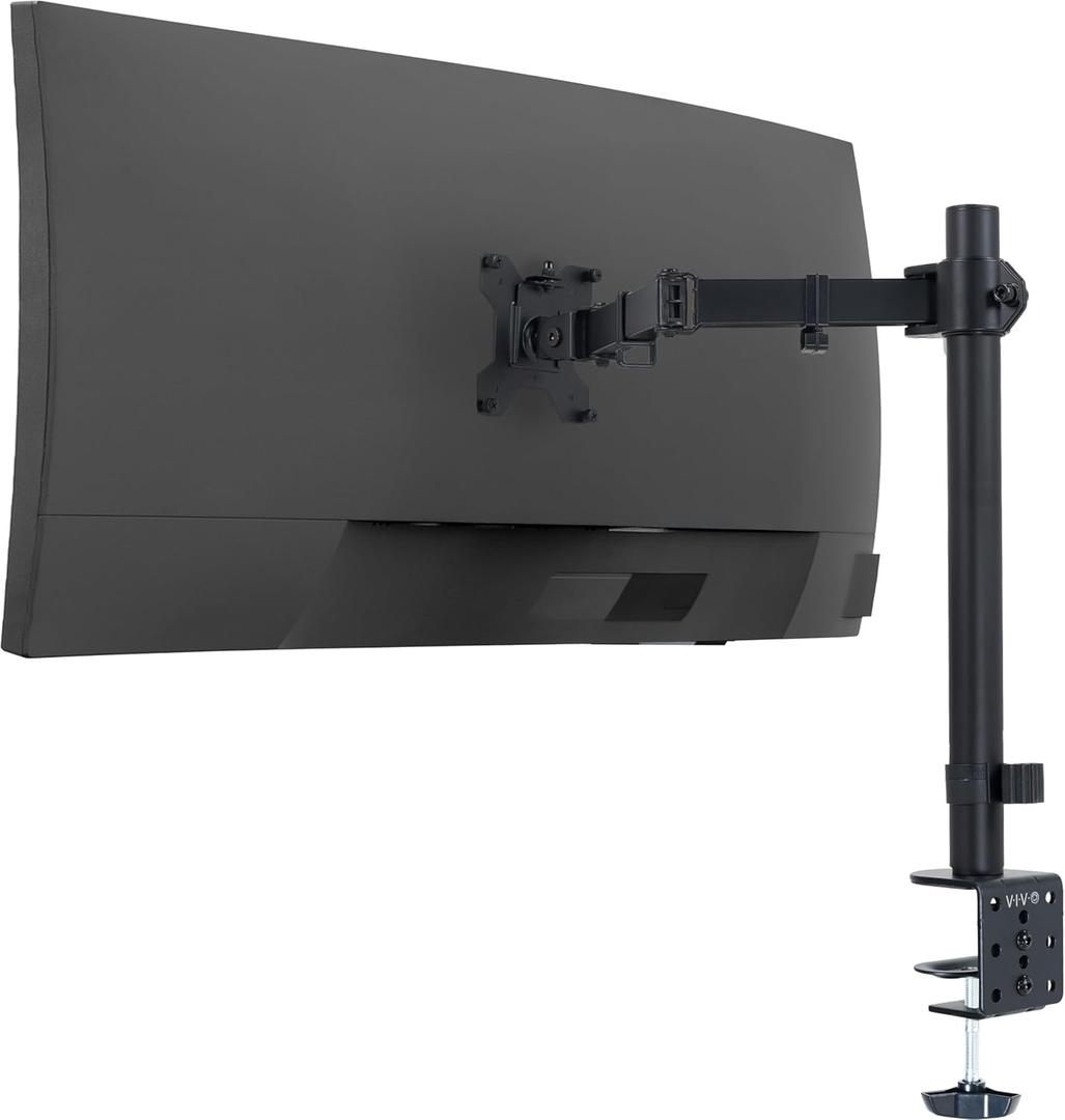 VIVO Single 13 to 38 inch Ultrawide Monitor Arm Desk Mount, Regular Screens up to 32 inches, 22 lbs capacity, Fully Adjustable Stand with C-Clamp and Grommet Base, Black, STAND-V001 (16" Tall)