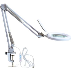 Neatfi (New Model) LED Magnifying Lamp with Clamp, 5D Magnification, 120Pcs SMD LEDs, 12W, Adjustable Color Temperature (White, 5-Inch Lens, 5 Diopter)