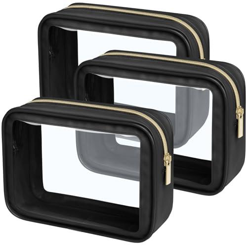 PACKISM Clear Makeup Bag 2 Pack Medium - Foldable TSA Approved Toiletry Bag Quart Size for Travel Bottles, Water Resistant Multipurpose Car Storage Organizer with Reinforced Seams, Black