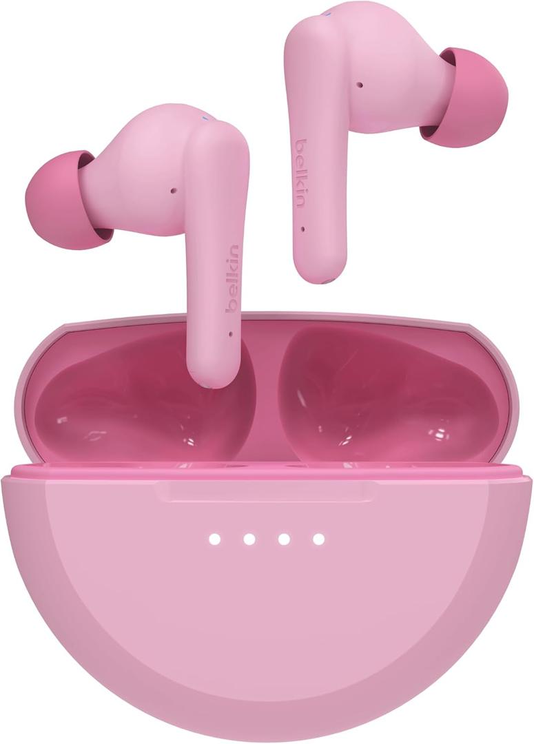 Belkin SoundForm Nano 2 Bluetooth Earbuds for Kids with Built-in Microphone, 28H Battery Life, Safe 85dB Volume, IPX5 Water Resistance - Kids Bluetooth Earbuds for iPhone, iPad, Galaxy, & More - Pink